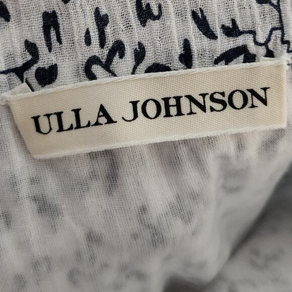 Ulla Johnson Alene One Shoulder Cotton Top Porcelain Floral Vine Puff Sleeve Bow - Picture 9 of 13